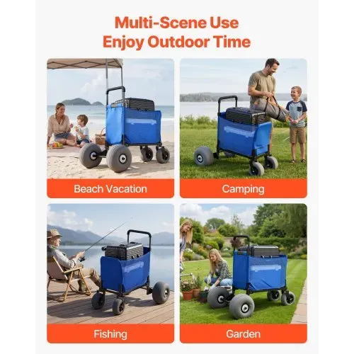 VEVOR Bollerwagen mit Ballonreifen (12 Zoll), Faltbarer Strandwagen mit 4-stufig Einstellbarem Schaumstoffgriff und Pumpe, Handwagen (75 kg Belastbar), Strandkarre Ideal für Camping, Angeln und Garten – Bild 6