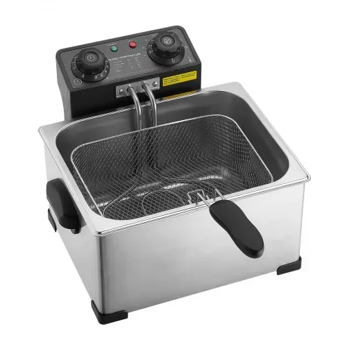 VEVOR Gewerbliche Elektrische Fritteuse 5,2 L Ölkapazität 2500 W Edelstahl, Tischgerät mit Frittierkörben (zwei Kleine + ein Großer), Überhitzungsschutz, Temperaturregelung und Timer, Silber – Bild 10