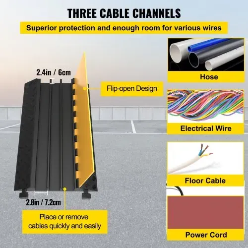 VEVOR Kabelschutzmatte Kabelkanal schwarz Kanal-Kabelschutz 94,5x50x8 cm 3 Kanal Schutzdrahtseilrampe Kabelbinder Schutz Flexibel Kabelbrücke Gummi Sichtbar – Bild 2