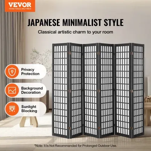 VEVOR Raumteiler 6-tlg. japanischer Sichtschutz Paravent, faltbare Trennwand tragbarer Dekorationsschirm zur Raumtrennung, Raumtrenner geeignet für Büro Restaurant Schlafzimmer (Schwarz) VEVOR Raumteiler 6-tlg. japanischer Sichtschutz Paravent, faltbare Trennwand tragbarer Dekorationsschirm zur Raumtrennung, Raumtrenner geeignet für Büro Restaurant Schlafzimmer (Schwarz)