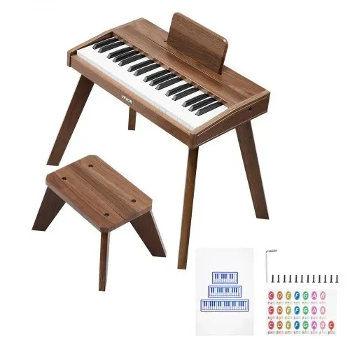 VEVOR Kinder Keyboard, 37 Tasten, Digitalpiano aus Holz für Kinder ab 3 Jahren, Mini-Musikinstrument-Spielzeugset mit Hocker, Realistischem Klang, Dual-Power, Einstellbarer Lautstärke, Walnuss – Bild 8
