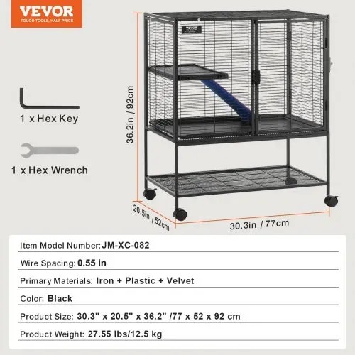VEVOR 36" rollender Frettchenkäfig aus Metall, großer 2-stöckiger Critter Nation-Käfig, Kleintierkäfig mit Rampen und Tablett, einfach aufzubauen für Hausratten, Hamster, Meerschweinchen, Chinchillas, Eichhörnchen, Igel, Hasen – Bild 6