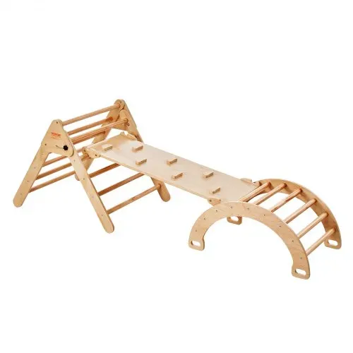 VEVOR Pikler-Dreieck-Set, 5-in-1-Kletterspielzeug für Kleinkinder, Indoor-Spielplatz, Montessori-Kletterset mit Dreieck, Rampe und Bogen, großes Klettergerüst aus Holz für Kleinkinder von 1–3 Jahren, Holzfarbe – Bild 9