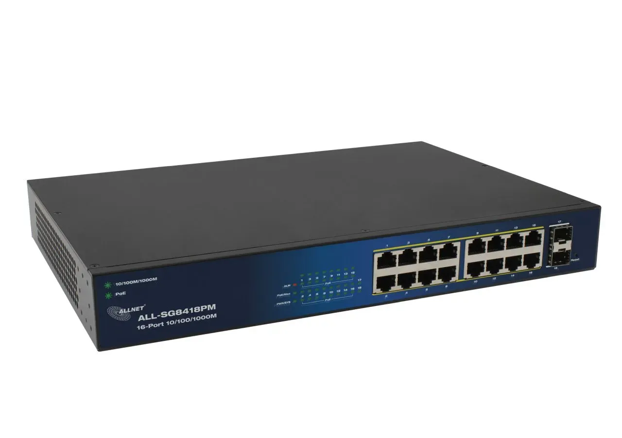ALLNET Switch smart managed Layer2 18 Port Gigabit • 18x GbE • PoE Budget 240W • 16x PoE at • 2x SFP • 19" • Lüfterlos • ALL-SG8418PM – Bild 3