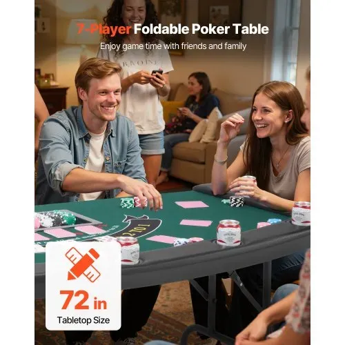 VEVOR klappbarer Pokertisch für 7 Spieler (183 cm) Kasino-Freizeittisch mit gepolsterten Schienen & Getränkehaltern, Halbovale tragbare Spieltische mit Filz- und Metallbeinen, Texas Hold’em Poker VEVOR klappbarer Pokertisch für 7 Spieler (183 cm) Kasino-Freizeittisch mit gepolsterten Schienen & Getränkehaltern, Halbovale tragbare Spieltische mit Filz- und Metallbeinen, Texas Hold’em Poker