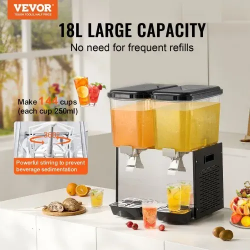 VEVOR kommerzieller Getränkespender mit 2 Tanks, Saftspender 18 L (pro Tank), 370 W Edelstahl Eistee-Getränkeautomat mit 7–12 °C Kühltemperatur, für Kaltgetränke Restaurant Bar Party Buffet Catering VEVOR kommerzieller Getränkespender mit 2 Tanks, Saftspender 18 L (pro Tank), 370 W Edelstahl Eistee-Getränkeautomat mit 7–12 °C Kühltemperatur, für Kaltgetränke Restaurant Bar Party Buffet Catering
