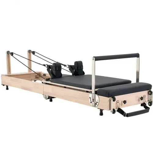 VEVOR faltbarer Pilates Reformer Trainingsgerät aus Gummibaumholz für Heim-Fitnessstudio, Pilates-Bett mit doppeltem Widerstand – Feder & Kordel, Ausrüstung mit Sitzbox, bis zu 181,44 kg – Bild 8