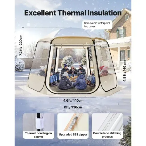 VEVOR Pop-up-Bubble-Zelt, 336x305x220 cm, transparentes Campingzelt, Garten-Kuppel-Iglu-Zelt mit Fenstern, 540°-Panoramablick, für 8–10 Personen, Terrasse, Hinterhof – Bild 4