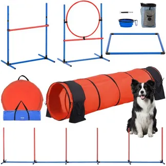 VEVOR Hunde-Agility-Trainingsausrüstung, 5-teiliges Upgrade-Set mit verstellbaren hohen Hürden, 6 Slalomstangen, verlängertem Tunnel, Sprungring, Pausenbox, Pfeife, faltbarem Napf, Welpen-Hindernisparcours-Set mit Aufbewahrungstasche VEVOR Hunde-Agility-Trainingsausrüstung, 5-teiliges Upgrade-Set mit verstellbaren hohen Hürden, 6 Slalomstangen, verlängertem Tunnel, Sprungring, Pausenbox, Pfeife, faltbarem Napf, Welpen-Hindernisparcours-Set mit Aufbewahrungstasche