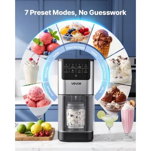 VEVOR Eismaschine, 7-in-1-Gerät für Gelato, Sorbet, Milchshake, Frozen Yogurt & Light-Eiscreme, Hausgemachte Eismaschine mit Ein-Knopf-Funktion zum Einrühren und Nachdrehen, Glatte Cremige Textur VEVOR Eismaschine, 7-in-1-Gerät für Gelato, Sorbet, Milchshake, Frozen Yogurt & Light-Eiscreme, Hausgemachte Eismaschine mit Ein-Knopf-Funktion zum Einrühren und Nachdrehen, Glatte Cremige Textur