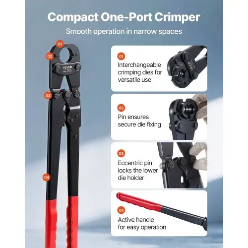 VEVOR Crimpzange, PEX- & Aluminium-Kunststoff-Rohre mit TH12-, TH16-, TH20-, TH26- & TH32-Backen & biegsamem Griff, Presszange mit Aufbewahrungskoffer für Rohrreparaturen & -installationen – Bild 4