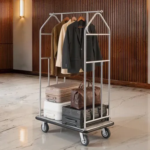 VEVOR Hotelgepäckwagen, 362 kg Tragkraft, Edelstahl-Gepäckwagen, Kofferwagen, Pagenwagen mit grauem Teppichboden und 15 cm großen Gummirädern, ideal für Hotels, Eigentumswohnungen, Resorts, Silber – Bild 7