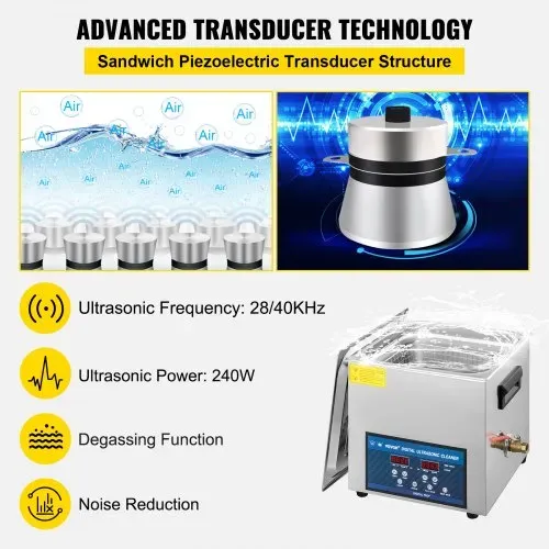 VEVOR Ultraschallreiniger 10L, Ultraschall Reinigungsgerät 260W , Zweifrequenz-Ultraschallreiniger, Schmuckreiniger Ultraschall Ultraschallreiniger Ultraschallreinigungsgerät Brille mit LED-Bildschirm – Bild 2