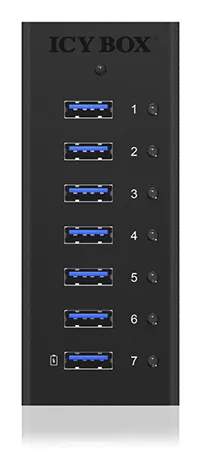 ICY BOX IB-AC618, 7 Port USB 3.2 Gen 1 Hub mit 1x Tablettladeport, Vollmetall, mit 12V 3A Netzteil, schwarz – Bild 4
