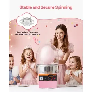 VEVOR Elektrische Zuckerwattemaschine 1000 W, Zuckerwattenmacher mit Deckel & Edelstahlschüssel & Zuckerlöffel, Ideal für Karneval Geburtstage Familienfeiern, Professionelles Zuckerwattegerät Rosa VEVOR Elektrische Zuckerwattemaschine 1000 W, Zuckerwattenmacher mit Deckel & Edelstahlschüssel & Zuckerlöffel, Ideal für Karneval Geburtstage Familienfeiern, Professionelles Zuckerwattegerät Rosa