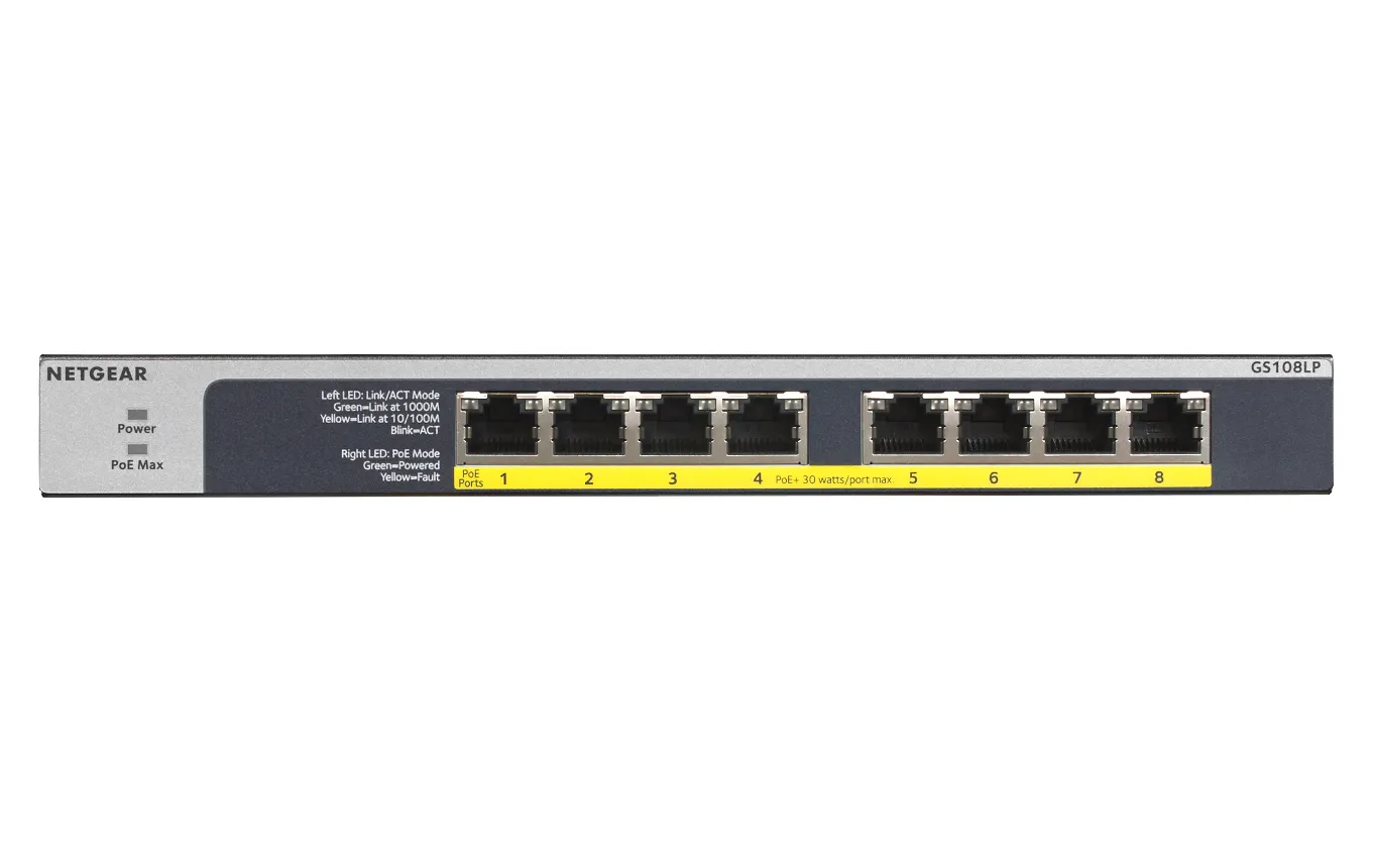 NETGEAR GS108LP Unmanaged Gigabit Ethernet (10/100/1000) Power over Ethernet (PoE) 1U Schwarz, Grau – Bild 5