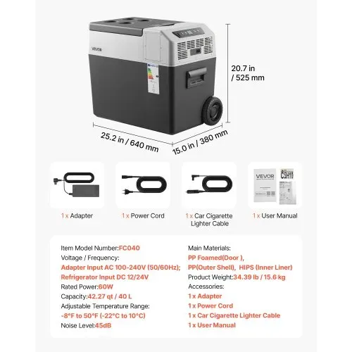 VEVOR Kompressor Kühlbox 40 L, Auto Kühlschrank mit Griff, App-Steuerung & Rädern, 12 V/24 V DC, 100–240 V AC, -22 °C bis 10 °C, Elektrische Gefrierbox für LKW, Van, RV, SUV & Camping – Bild 6