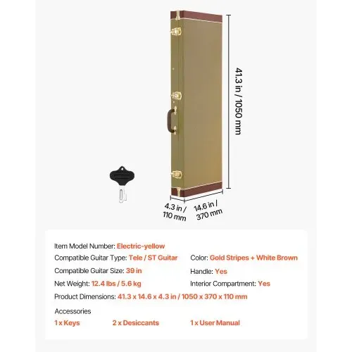 VEVOR E-Gitarrenkoffer für 39-Zoll-ST/Tele-Gitarren 105 cm Harschalenkoffer, Gitarrenkoffer aus Holz mit Schloss, Polsterung, Zubehörfach und Schlüssel, Rechteckiger Hartschalen-Formkoffer – Bild 6