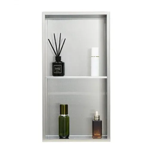 VEVOR Duschnische, 10,16x33,02x63,5 cm, doppellagige Wandnische mit ausgehöhlter Trennwand, Shampoo-Aufbewahrungs-Organizer aus Edelstahl, Duschregal, silberfarben für Badezimmer – Bild 9