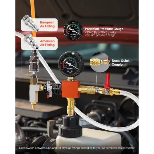 VEVOR Kühlmitteldruckprüfer Set 28-tlg. Kühlwasser Befüllgerät mit 4 Adaptern, universelle Passform, Druckprüfer-Set für Kfz-Kühlsysteme, mit Druckpumpe und Füller aus Aluminiumlegierung – Bild 4
