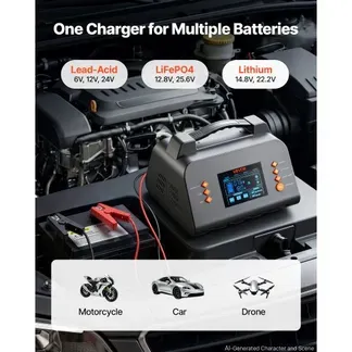 VEVOR Smart-Batterieladegerät 25 A 6/12/24 V für LiFePO4 Bleiakku Ladegerät für Pkw, Wohnmobile, Lkw und Boote, mit 7-Stufen-Laden, Pulsdesulfatierung, LCD-Anzeige & Überspannungs- und Verpolungsschutz VEVOR Smart-Batterieladegerät 25 A 6/12/24 V für LiFePO4 Bleiakku Ladegerät für Pkw, Wohnmobile, Lkw und Boote, mit 7-Stufen-Laden, Pulsdesulfatierung, LCD-Anzeige & Überspannungs- und Verpolungsschutz