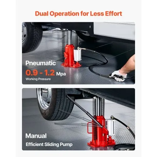 VEVOR lufthydraulischer Flaschenheber mit 20 t Kapazität, 260–495 mm Hubbereich, pneumatischer/manueller Flaschenwagenheber mit Pumpe für Auto Pickup Lkw Wohnmobil SUV Autoreparatur, rot – Bild 2