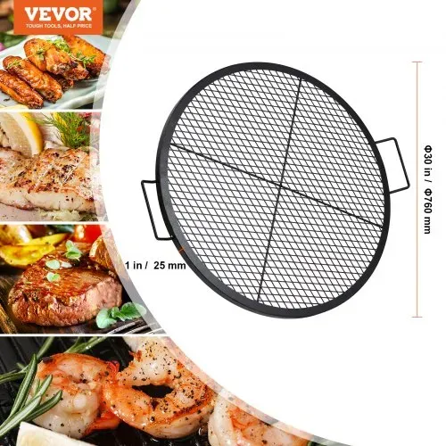 VEVOR X-Marks Feuerstellen-Grillrost, Φ 760 x 25 mm Lagerfeuer-BBQ-Grillrost aus Stahl mit Griff und Stütz-X-Draht, Tragbares Camping-Kochgeschirr für Partys und Zusammenkünfte im Freien, Schwarz – Bild 6