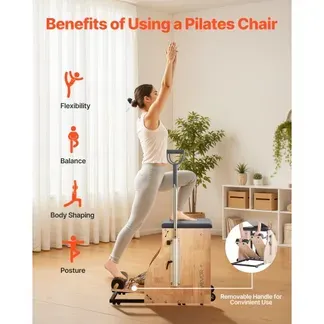 VEVOR Pilates-Stuhl, Kombi-Stühle mit geteilten Pedalen und Griffen, Yoga-Fitnesstrainer mit Rahmen aus Gummibaumholz, Trainingsreformer, Pilates-Widerstandstrainingsgerät für Training VEVOR Pilates-Stuhl, Kombi-Stühle mit geteilten Pedalen und Griffen, Yoga-Fitnesstrainer mit Rahmen aus Gummibaumholz, Trainingsreformer, Pilates-Widerstandstrainingsgerät für Training