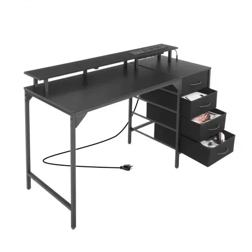 VEVOR Computertisch Bürotisch Schreibtisch mit intelligenten LED-Leuchten & Steckdosen, Arbeitstisch mit 4 großen Schubladen & Monitorständer, Arbeitszimmer Wohnzimmer Homeoffice Schwarz – Bild 9