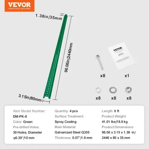 VEVOR 8FT U-Kanal-Schilderpfosten, 4er-Pack grüne, robuste feste Zaunpfosten aus Stahl, U-Kanal-Schild aus Stahlzaun für Garten, Innenhof, Bauernhof oder Verkehrskreuzung – Bild 6
