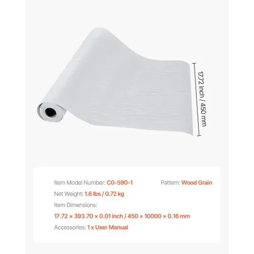 VEVOR Tapete selbstklebend, 45 cm x 10 m, Wandtapete, Klebefolie mit weißer Holzoptik, Möbelfolie, Möbelaufkleber, dekorative Vinylrolle für Schlafzimmer, Küche, Büro, Badezimmer, Schreibtisch – Bild 6
