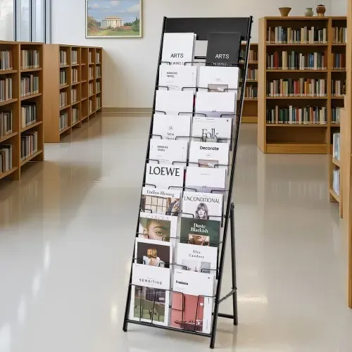 VEVOR Prospektständer Zeitschriftenständer mit 20 Taschen, Literaturständer Kataloghalter Schrägsteller aus Metall, Buchständer Bodenaufsteller für Messe Büroshows Ausstellung, Displayständer – Bild 7