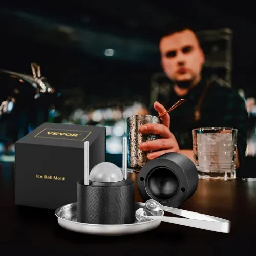 VEVOR Eiswürfelbereiter Eiswürfelformen Satz 60 mm, Eiswürfelform Eiskugelform mit Eiszange & Tropfschale, Alu Schwarze Strapazierfähige Eiswürfelformen Eiswürfelbehälter Whisky Americano, Saft – Bild 7