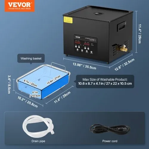 VEVOR 1 5L Ultraschallreiniger, 360 W digitales Ultraschallreinigungsgerät mit Schonmodus, 40 kHz industrieller Ultraschallreiniger mit Heizung und Timer für Halter, Schmuck, Werkzeuge – Bild 6