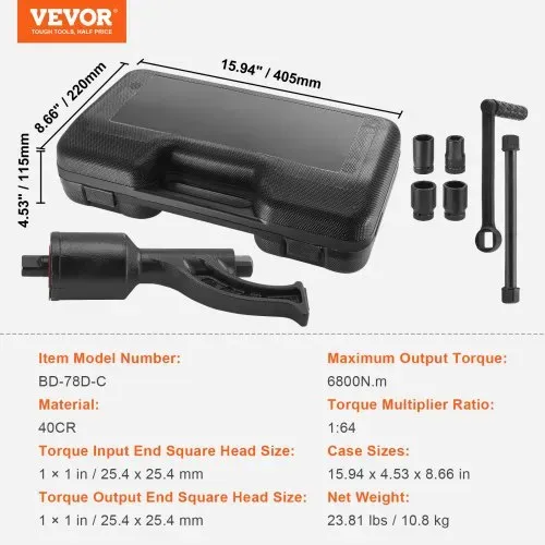 VEVOR Drehmomentvervielfältiger 6800 Nm, Drehmoment Verstärker 1:64, Drehmomentverstärker 25,4 x 25,4 mm, Drehmomentverstärker Radschlüssel Set 21# Vierkant 33 mm, 38 mm und 41 mm Kraftschrauber – Bild 6