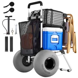 VEVOR Strandwagen mit Ballonreifen (12 Zoll), Faltbarer Strandtrolley (Aluminiumrahmen) mit 4-stufig Einstellbarem Schaumstoffgriff, Handwagen (75 kg Belastbar), Strandkarre für Camping und Angeln VEVOR Strandwagen mit Ballonreifen (12 Zoll), Faltbarer Strandtrolley (Aluminiumrahmen) mit 4-stufig Einstellbarem Schaumstoffgriff, Handwagen (75 kg Belastbar), Strandkarre für Camping und Angeln