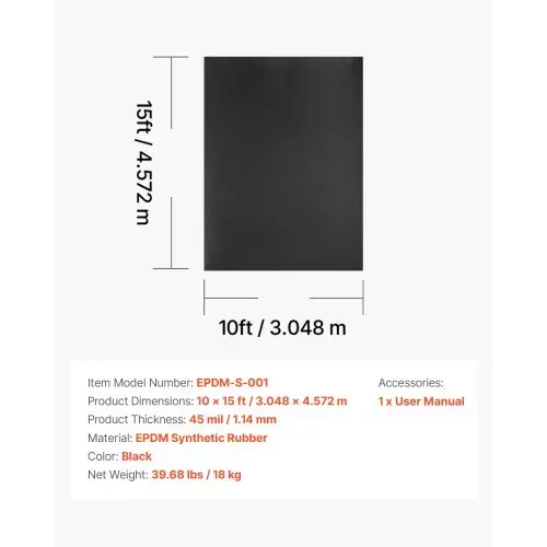 VEVOR Dachbahn, 3,048x4,572 m, Dachbahn, 1,14 mm EPDM Folie, Carportabdichtung, lange Lebensdauer & witterungsbeständig, Dachabdichtung, Dachunterlage für Wohnmobile, Dächer, Teiche – Bild 6