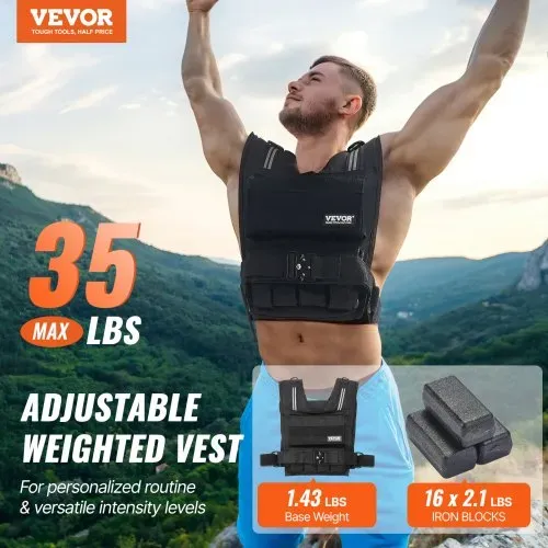 VEVOR Verstellbare Gewichtsweste 15,85 kg Gewichtsweste mit Eisengewichten & Schulterpolster & Reflektorstreifen, Körpergewichtswesten für Männer & Frauen, Trainingsgerät für Krafttraining VEVOR Verstellbare Gewichtsweste 15,85 kg Gewichtsweste mit Eisengewichten & Schulterpolster & Reflektorstreifen, Körpergewichtswesten für Männer & Frauen, Trainingsgerät für Krafttraining
