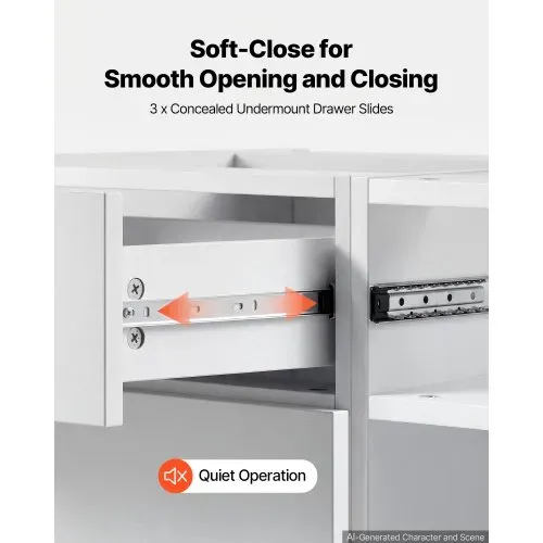 VEVOR Unterschrank 500x475x815 mm BxTxH Spanplatte Küchenunterschrank Weiß, für Waschküche und Bad, ohne Arbeitsplatte, im Shaker-Stil, mit 3 Schubladen, Soft-Close-Mechanismus und 3M-Laminierung – Bild 4
