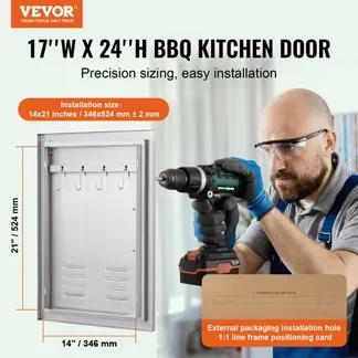 VEVOR Grill-Zugangstür, 610 x 431 mm, Einzelne Außenküchentür, Flächenbündig Montierte Edelstahltür, Vertikale Wandtür mit Griff, Lüftungsschlitzen und Haken, für Grillinsel, Grillstation VEVOR Grill-Zugangstür, 610 x 431 mm, Einzelne Außenküchentür, Flächenbündig Montierte Edelstahltür, Vertikale Wandtür mit Griff, Lüftungsschlitzen und Haken, für Grillinsel, Grillstation