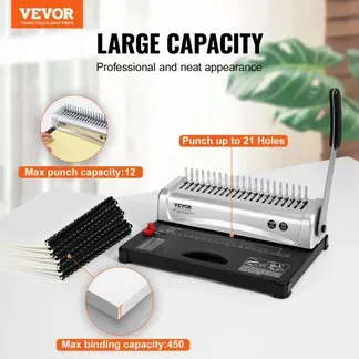 VEVOR Bindemaschine, Kammbindemaschine 21-Loch-Bindung 450 Blatt, Buchbindemaschine mit 100 Stück 3/8 Zoll Kammbinderücken, für Briefgröße, A4, A5 VEVOR Bindemaschine, Kammbindemaschine 21-Loch-Bindung 450 Blatt, Buchbindemaschine mit 100 Stück 3/8 Zoll Kammbinderücken, für Briefgröße, A4, A5