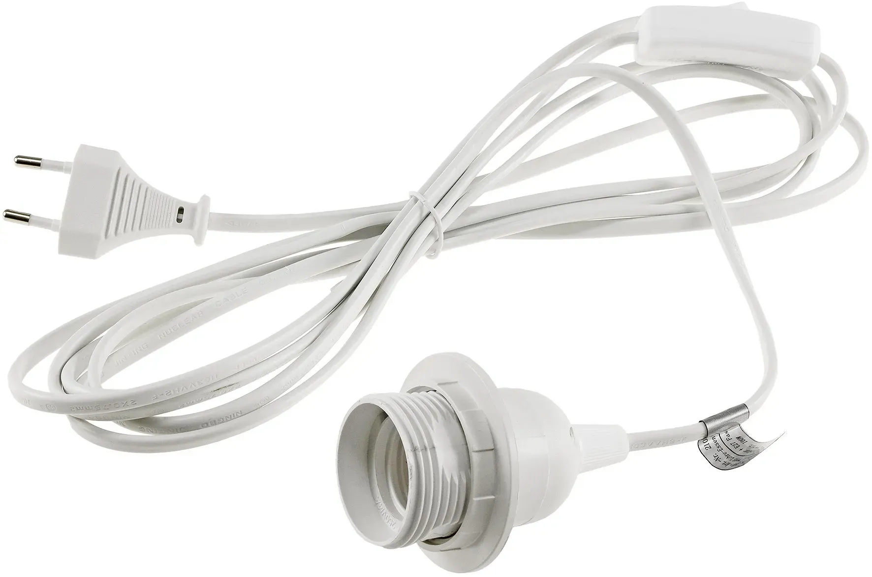 Netzkabel mit Schalter und E27 Fassung 1,4m + 2m lang, weiß Netzkabel mit Schalter und E27 Fassung 1,4m + 2m lang, weiß