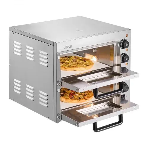 VEVOR Kommerzieller Pizzaofen für die Arbeitsplatte, 14-Zoll-Doppeldecker-Schicht, elektrischer Pizzaofen aus Edelstahl mit Stein und Griff, Mehrzweck-Pizzamaker für den Innenbereich zum Backen von Brezeln im Restaurant zu Hause – Bild 10