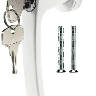 Abschließbarer Fenstergriff, weiß 2 Schrauben, 2 Schlüssel Abschließbarer Fenstergriff, weiß 2 Schrauben, 2 Schlüssel