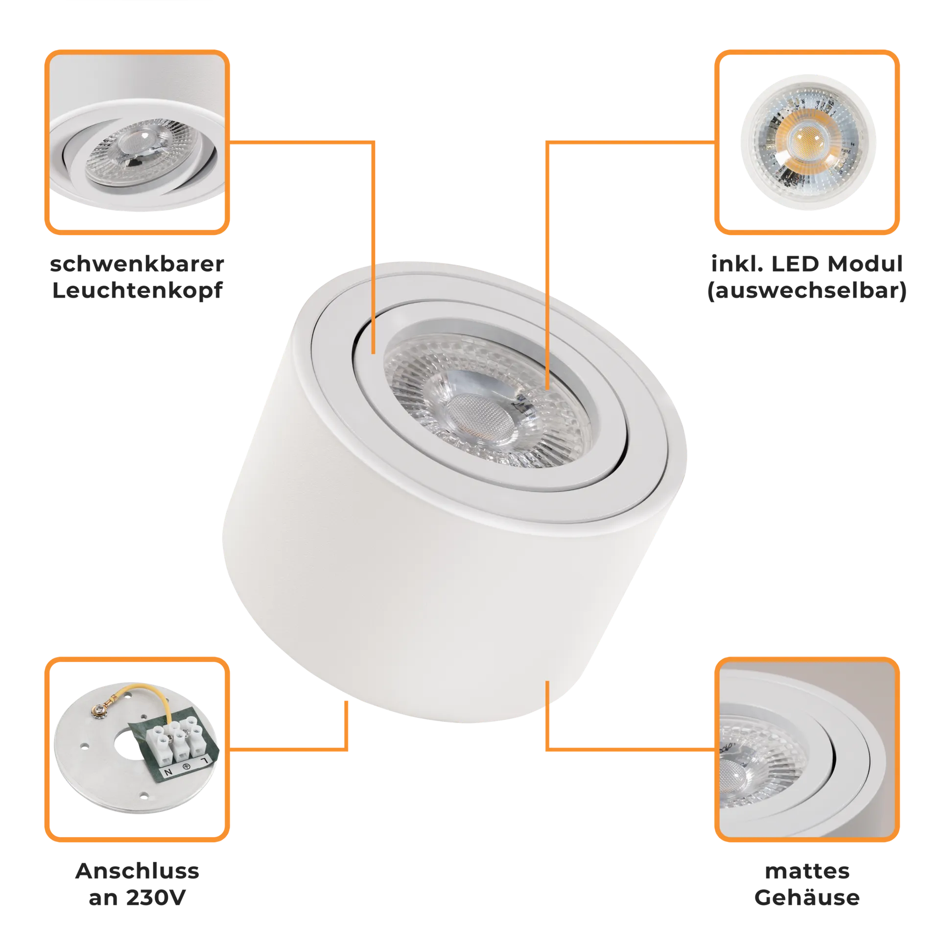 LED-Aufbauleuchte McShine, 5W, 400Lumen, 3000K, ØxH 80x50mm, 5er-Pack – Bild 4