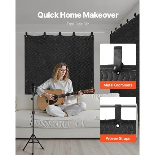 VEVOR Sounddecke 2032x1219 mm, Akustikdecke, Schalldämpfungsdecken, Schallschutzvorhang, Schallschutzdecke mit Ösen, Studio-Ösendecke, für Studio, Lichtblocker, Musikaufnahmen, Schwarz – Bild 5