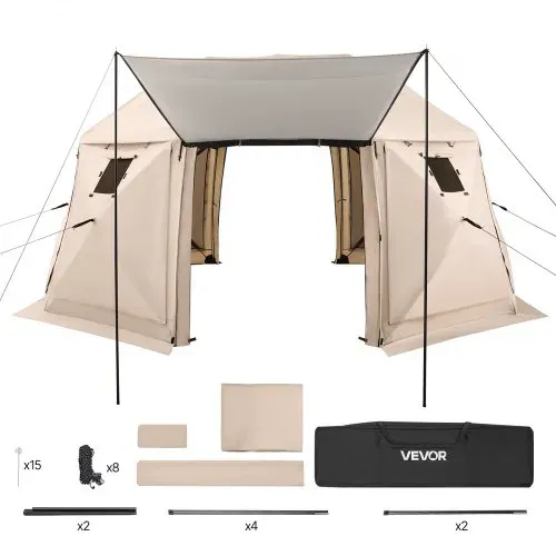 VEVOR Pop-up-Pavillon, 4,57 x 4,57 m, 13-seitiges, kugelförmiges Campingzelt mit abnehmbarem Dach und Tragetasche, 360°-Belüftung, Sonnenschutz, Partyzelt für 12–15 Personen, Beige – Bild 8
