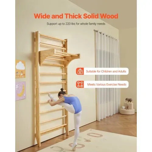 VEVOR schwedisches Leiterwand 10-stufiges Indoor-Klettergerüst aus Massivholz, 100 kg belastbare Indoor-Spielplatz-Kletterleiter Turnreck mit Klimmzugstange – Ideales Geschenk für Kinder – Bild 2