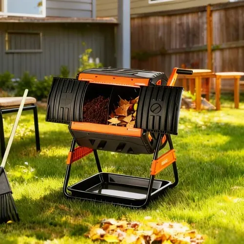 VEVOR Komposttrommel 200 L, Tumbling-Komposter Outdoor mit 2 Schiebetüren & Belüftungssystem & Doppelkammern, Kompostbehälter aus PP & Kohlenstoffstahl für Garten-, Küchen- und Hofabfälle – Bild 7