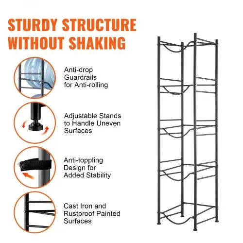 VEVOR Wasserkrughalter mit 5 Ebenen, 5-Gallonen-Wasserflaschenhalter, einreihiges Wasserflaschenregal für 5 Flaschen, robustes Wasserkrugregal für Küche, Büro, Wohnzimmer, schwarz – Bild 4